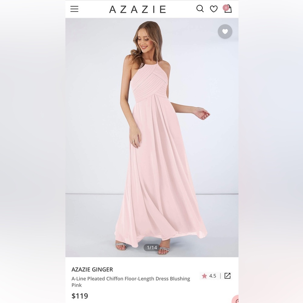 AZAZIE GINGER A-Line Pleated Chiffon Floor-Length Dress Blushing Pink
